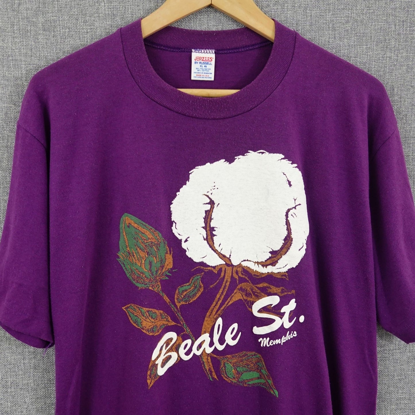 Vintage 80's Beale St. Memphis Cotton Plant Tee - Size L Purple Single Stitch