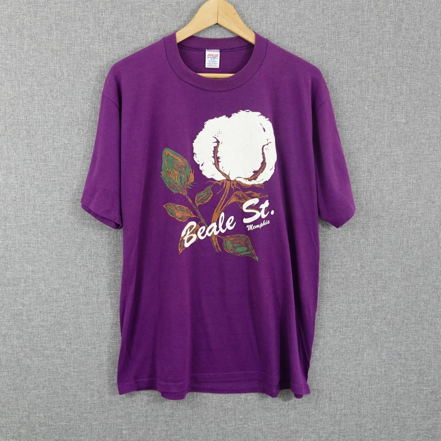 Vintage 80's Beale St. Memphis Cotton Plant Tee - Size L Purple Single Stitch