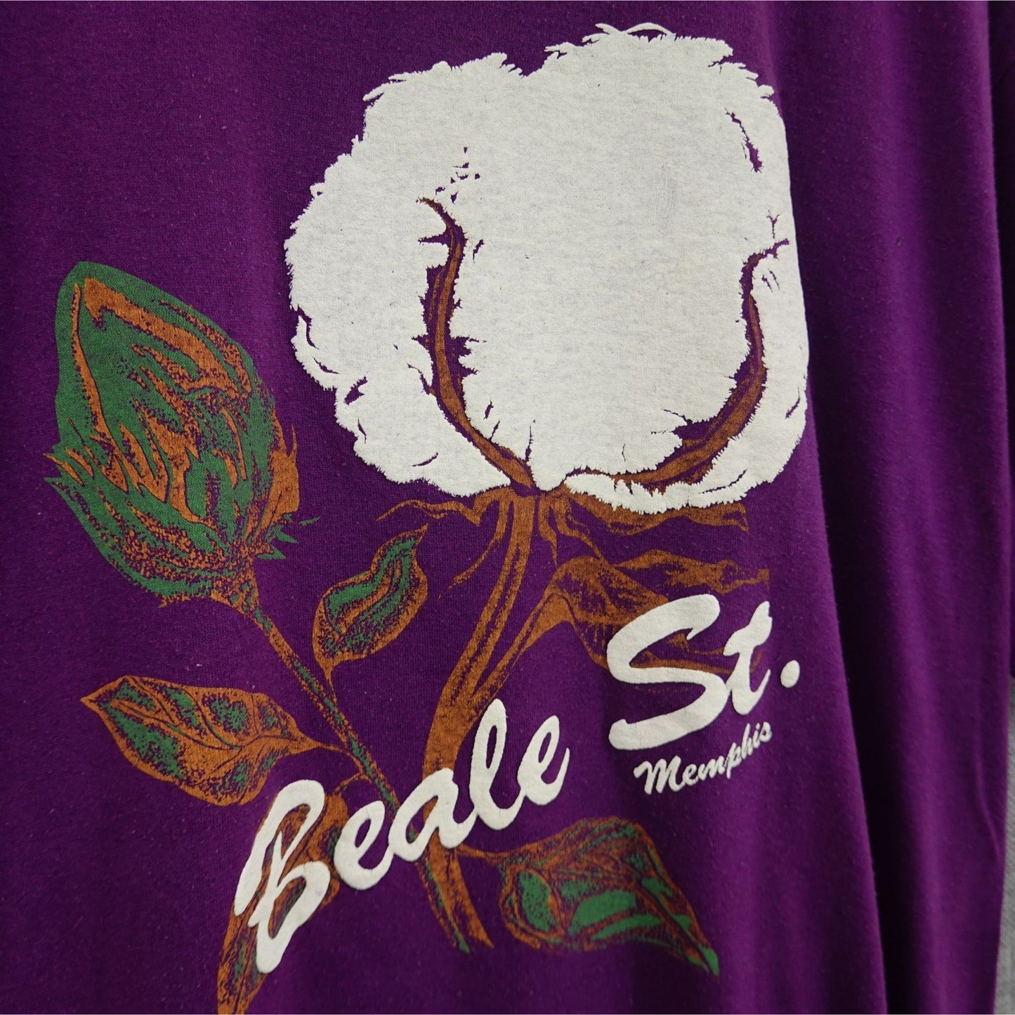 Vintage 80's Beale St. Memphis Cotton Plant Tee - Size L Purple Single Stitch