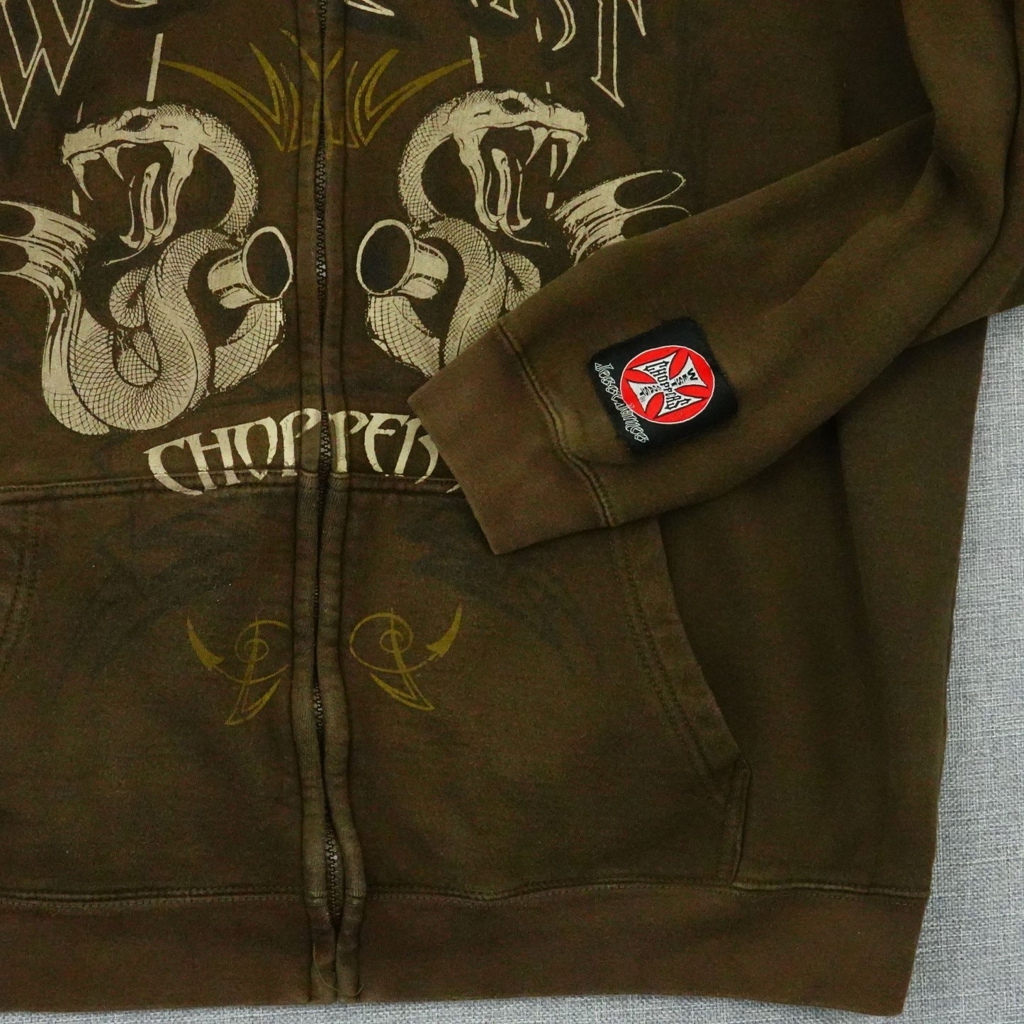 Vintage West Coast Choppers Full Zip Brown Snake Hoodie - Size 2XL