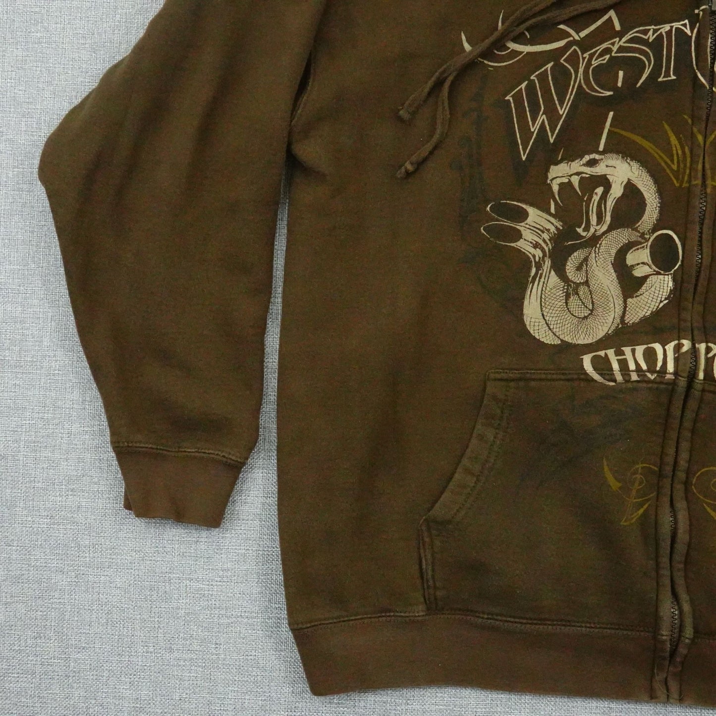 Vintage West Coast Choppers Full Zip Brown Snake Hoodie - Size 2XL