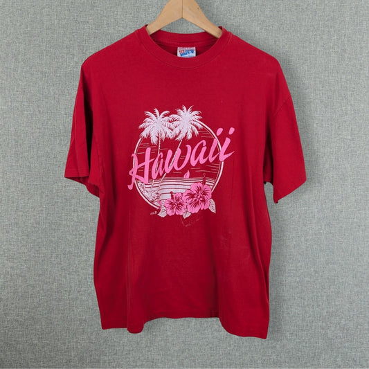 Vintage 80s Hanes Hawaii Souvenir Red Graphic Tee - Size M