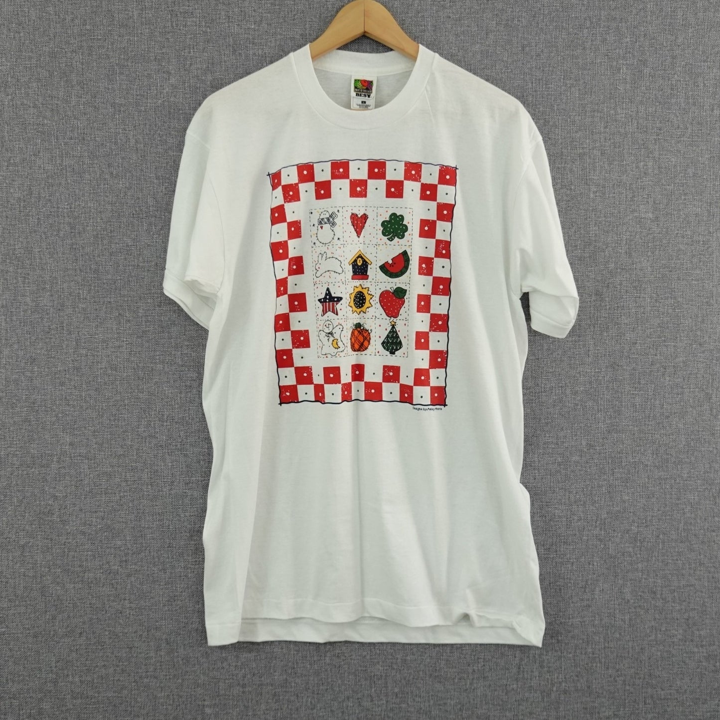 Vintage 90s Fruit of the Loom Ashley Anna Patchwork Tee - Size L