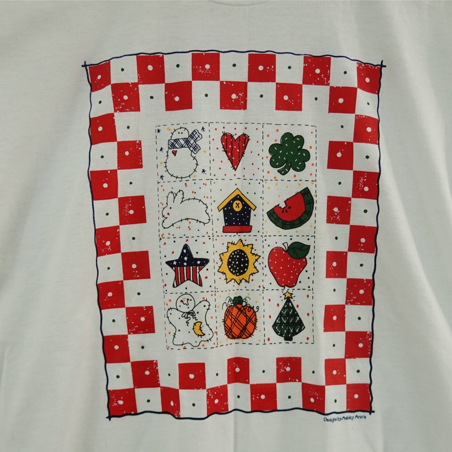 Vintage 90s Fruit of the Loom Ashley Anna Patchwork Tee - Size L