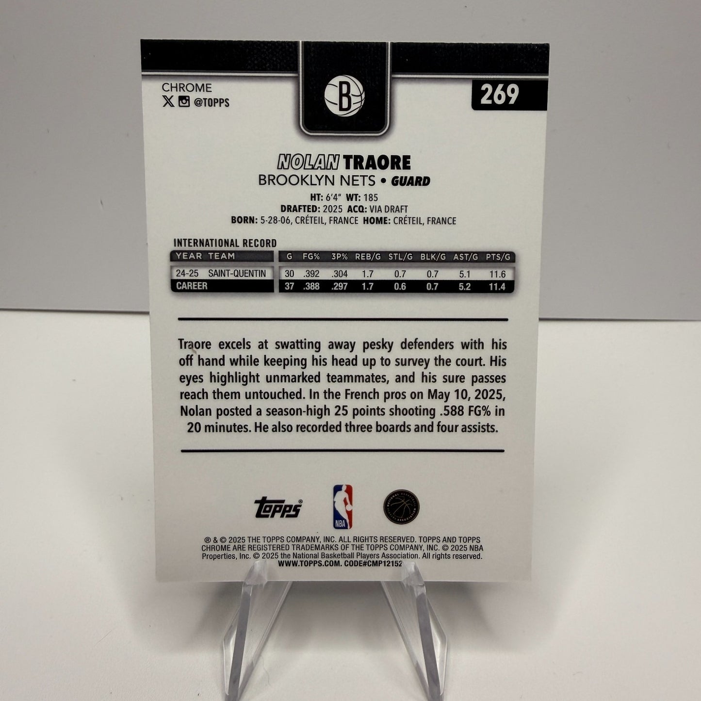 2025-26 Topps Chrome - Nolan Traore (RC) Orange Basketball Refractor #269