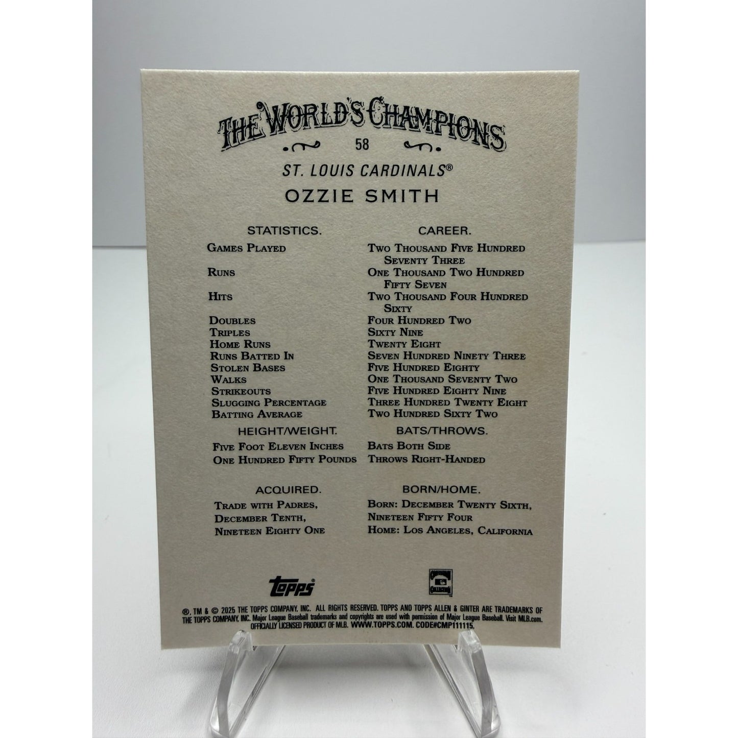 2025 Topps Allen & Ginter - Ozzie Smith #58