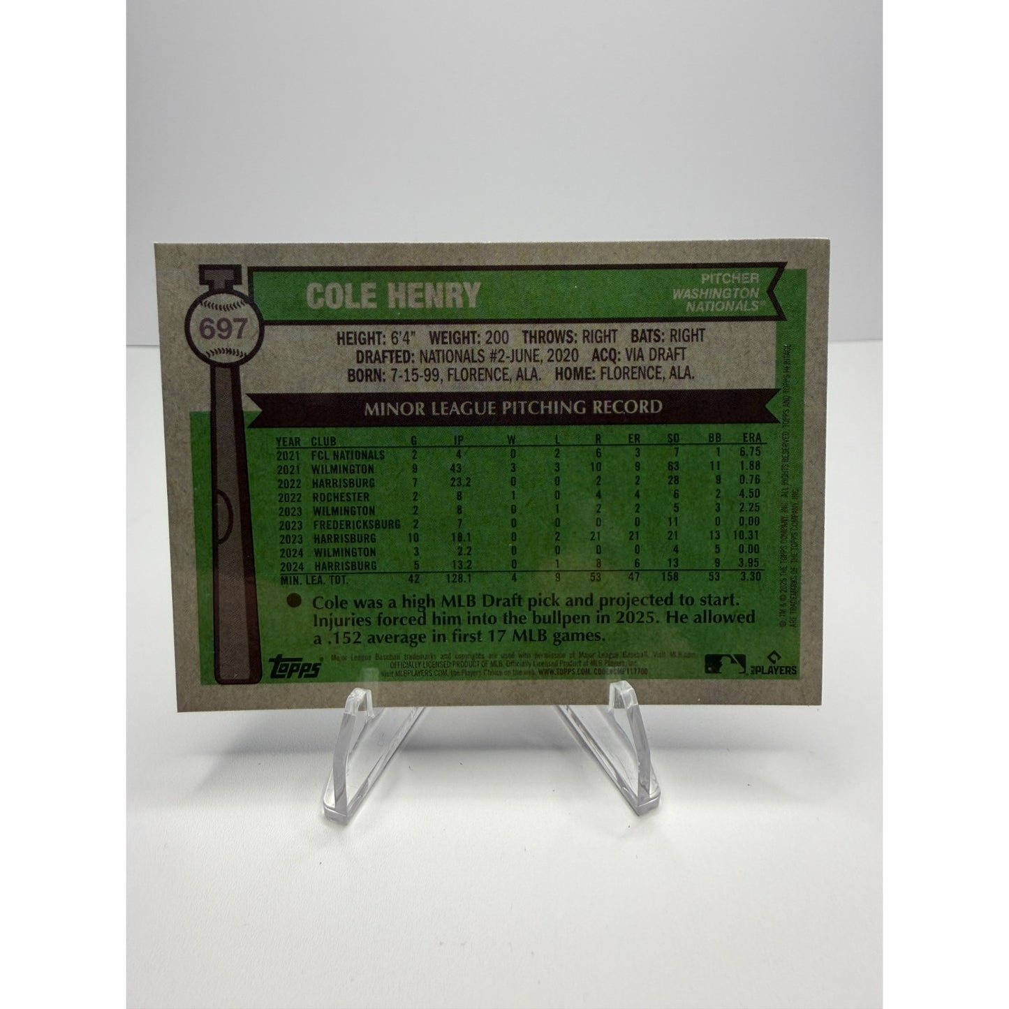 2025 Topps Heritage - Cole Henry Chrome Light Blue Sparkle (RC) #697