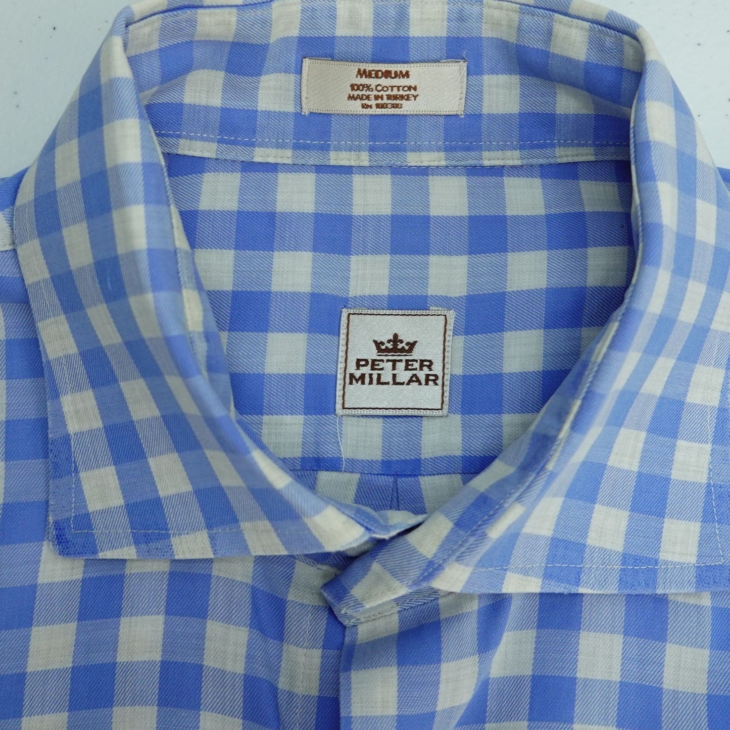Peter Millar Gingham Check Dress Shirt Blue White - Size M