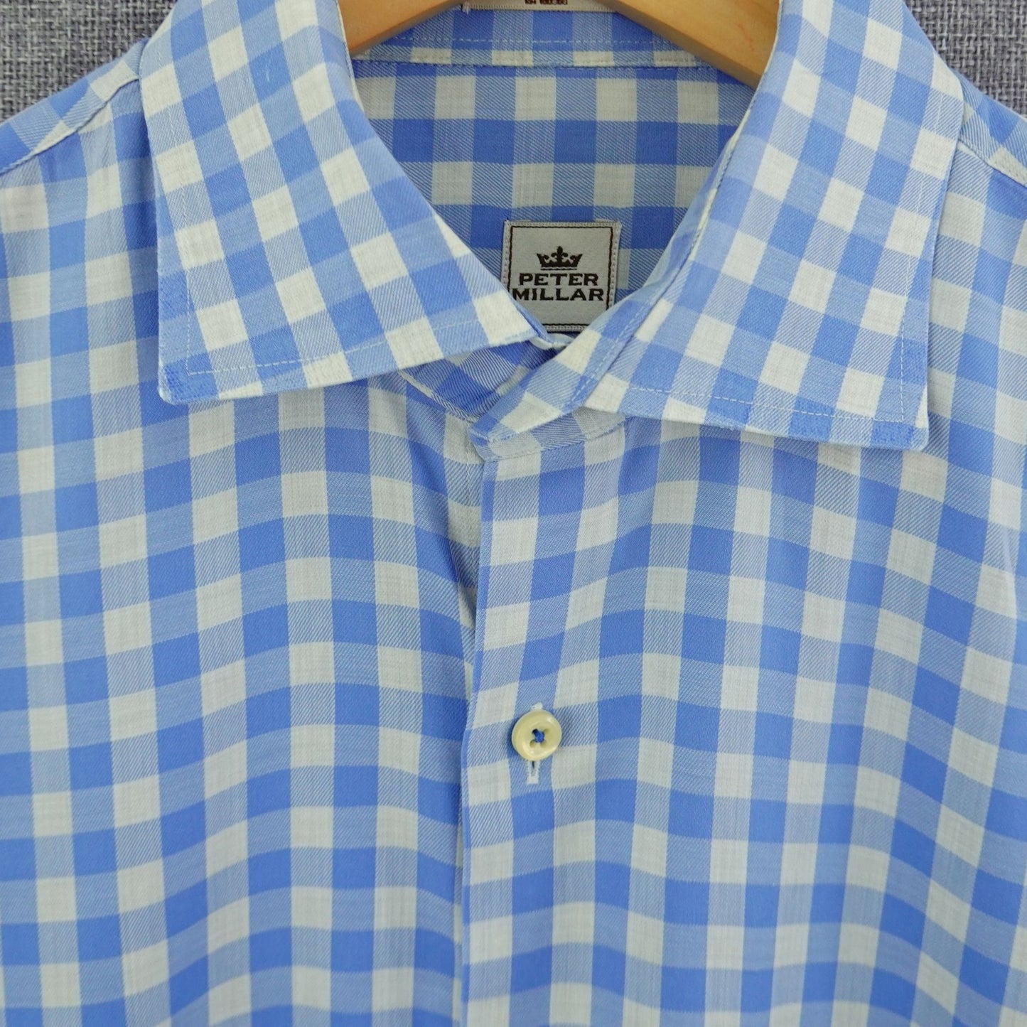 Peter Millar Gingham Check Dress Shirt Blue White - Size M