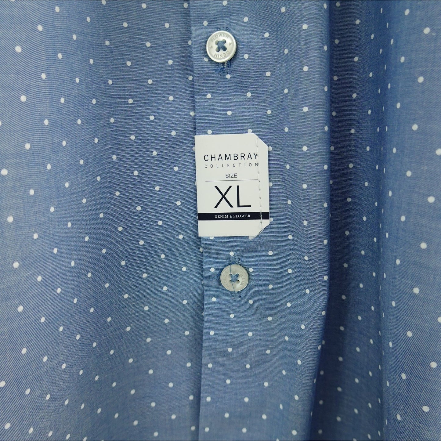 Denim & Flower Ricky Singh Chambray Light Blue Polka Dot Shirt - Size XL