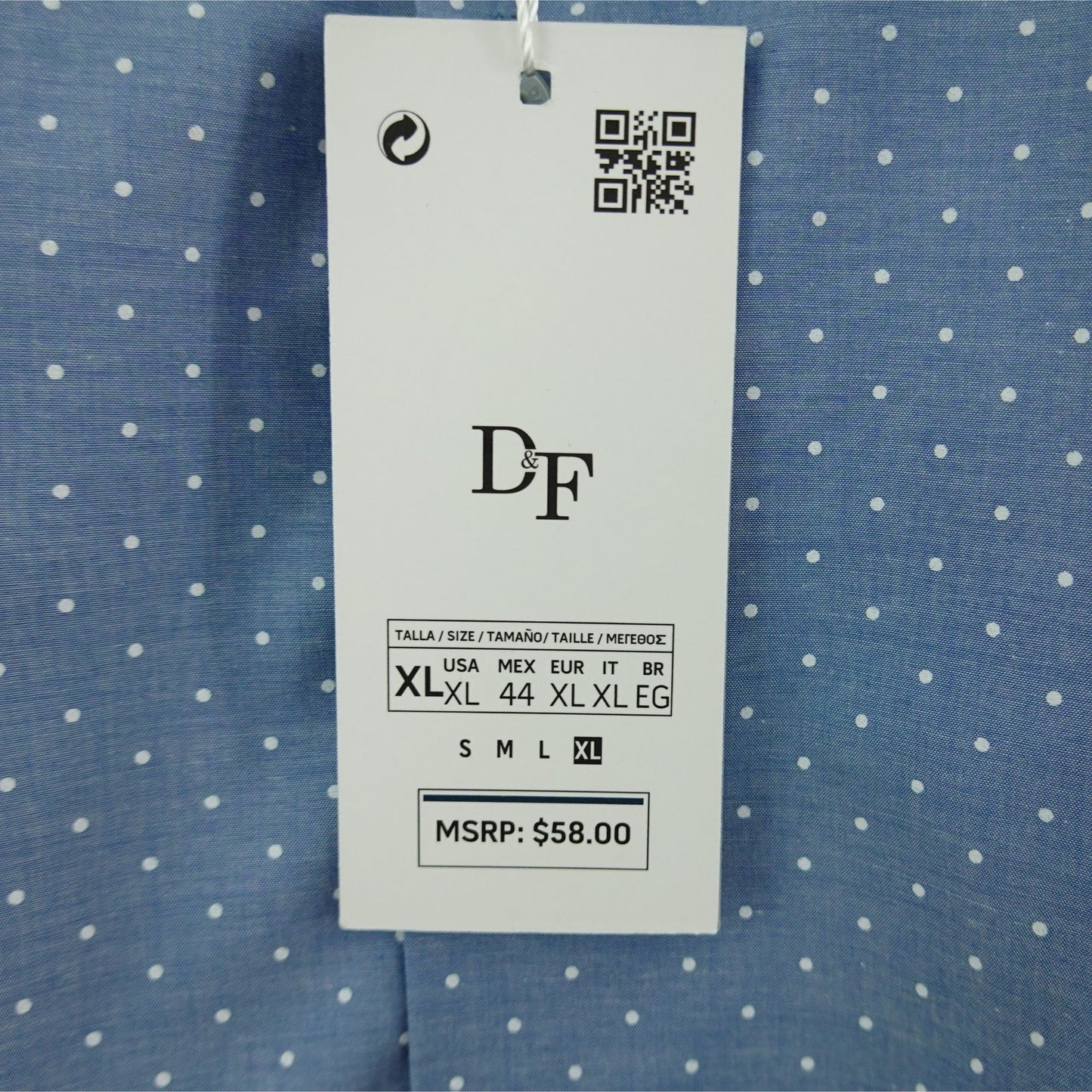 Denim & Flower Ricky Singh Chambray Light Blue Polka Dot Shirt - Size XL