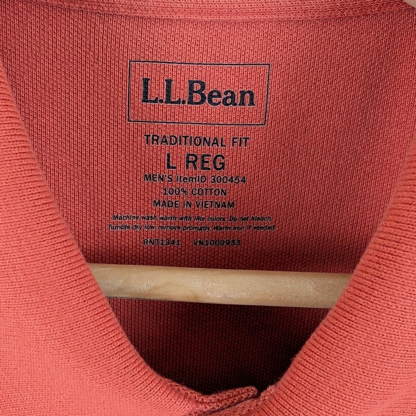 L.L. Bean Polo Shirt Traditional Fit Size L REG Orange 100% Cotton