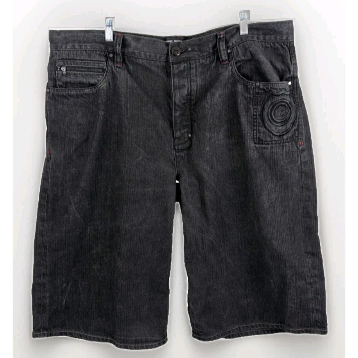 Coogi Australia Y2K Faded Black Denim Shorts W42 Red Stitching