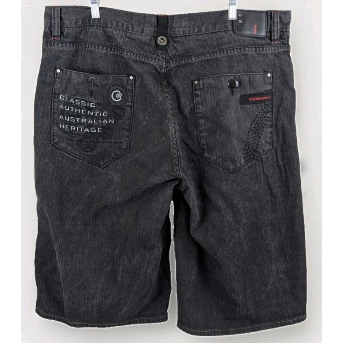 Coogi Australia Y2K Faded Black Denim Shorts W42 Red Stitching