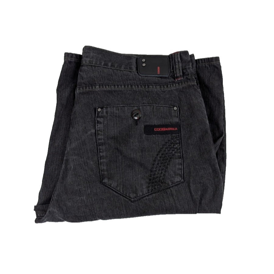 Coogi Australia Y2K Faded Black Denim Shorts W42 Red Stitching