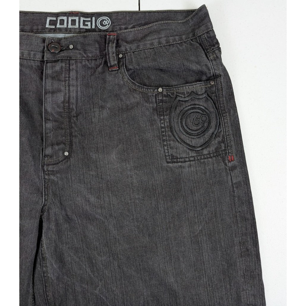 Coogi Australia Y2K Faded Black Denim Shorts W42 Red Stitching