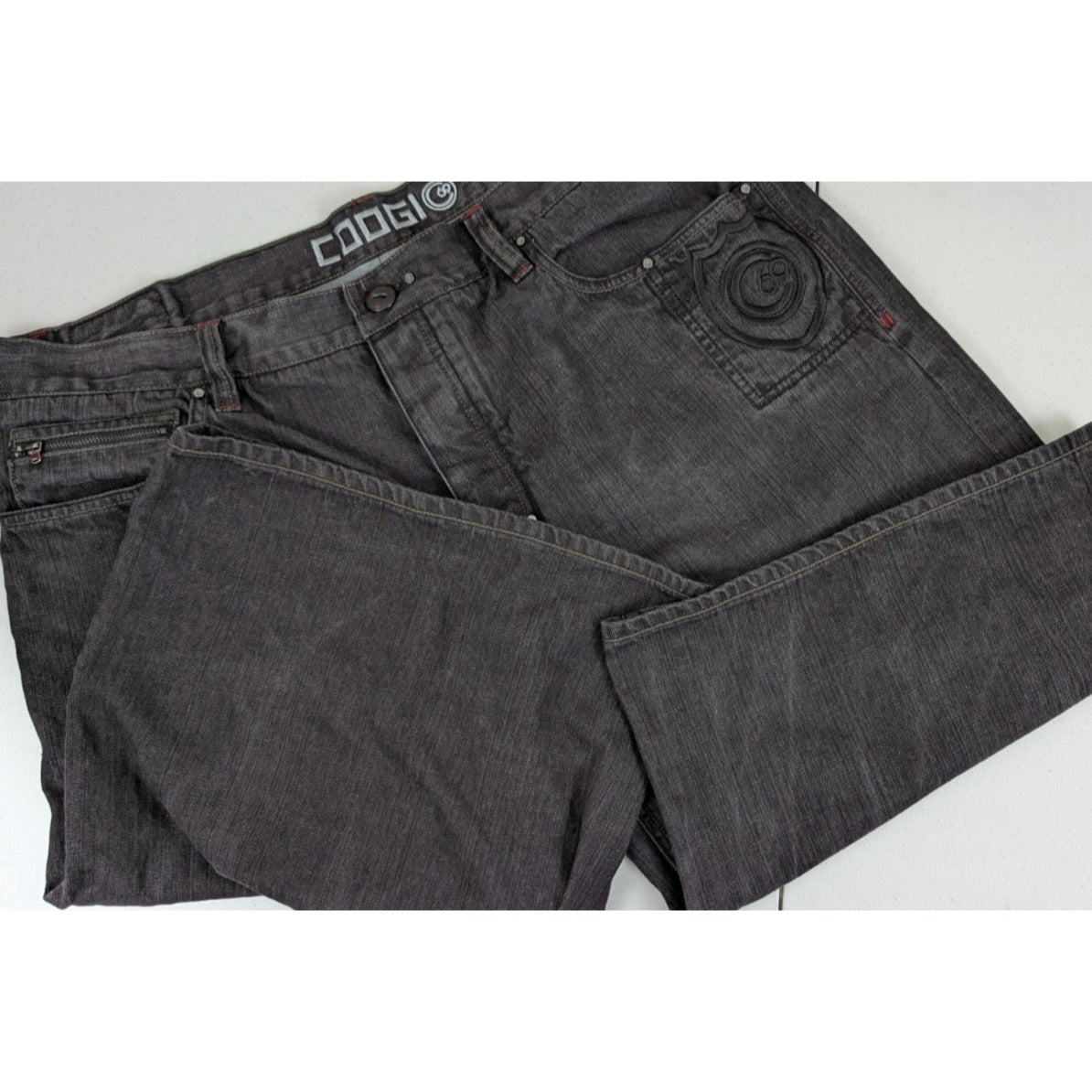 Coogi Australia Y2K Faded Black Denim Shorts W42 Red Stitching