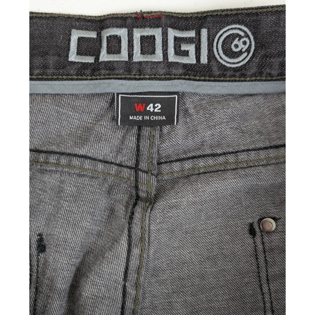 Coogi Australia Y2K Faded Black Denim Shorts W42 Red Stitching