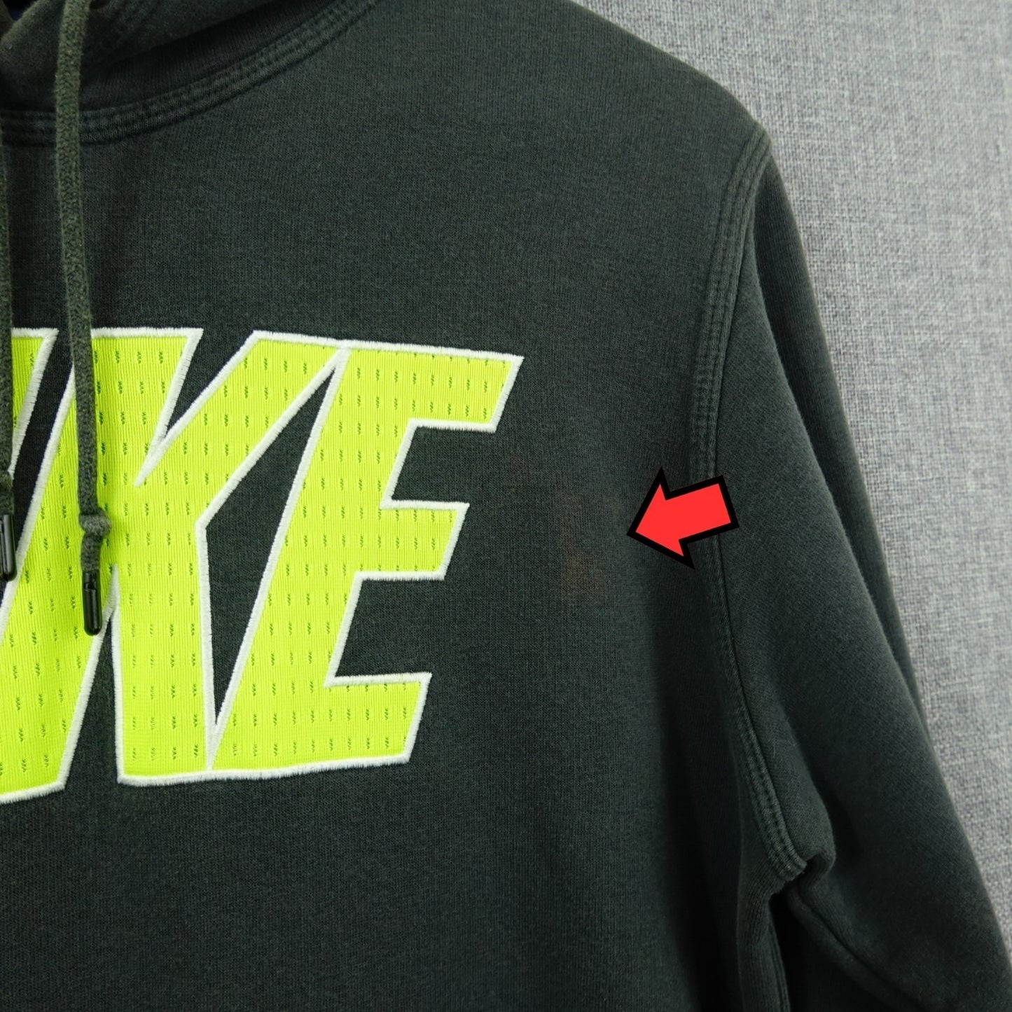 Nike Faded Black Hoodie Neon Yellow Mesh Logo - Size M