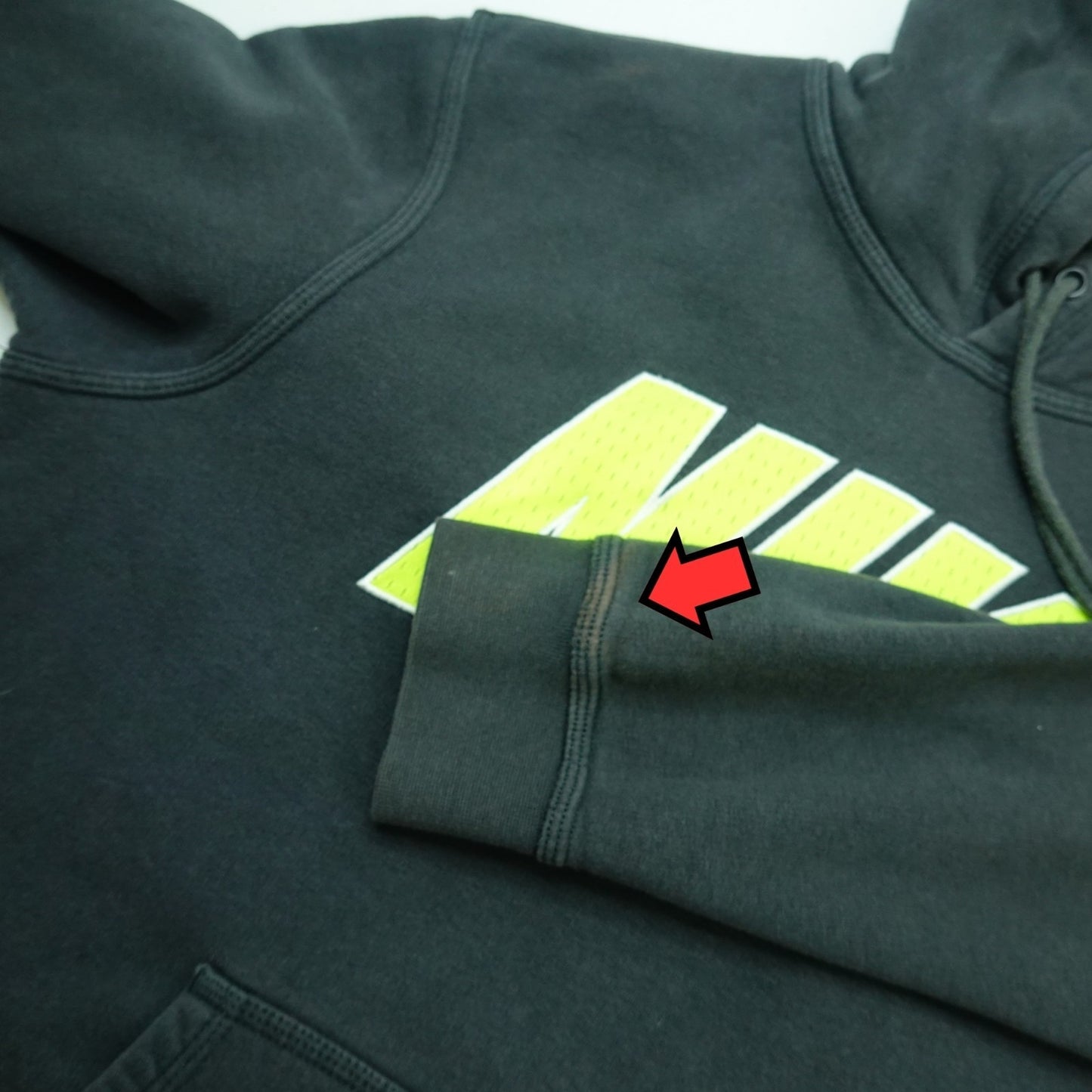 Nike Faded Black Hoodie Neon Yellow Mesh Logo - Size M