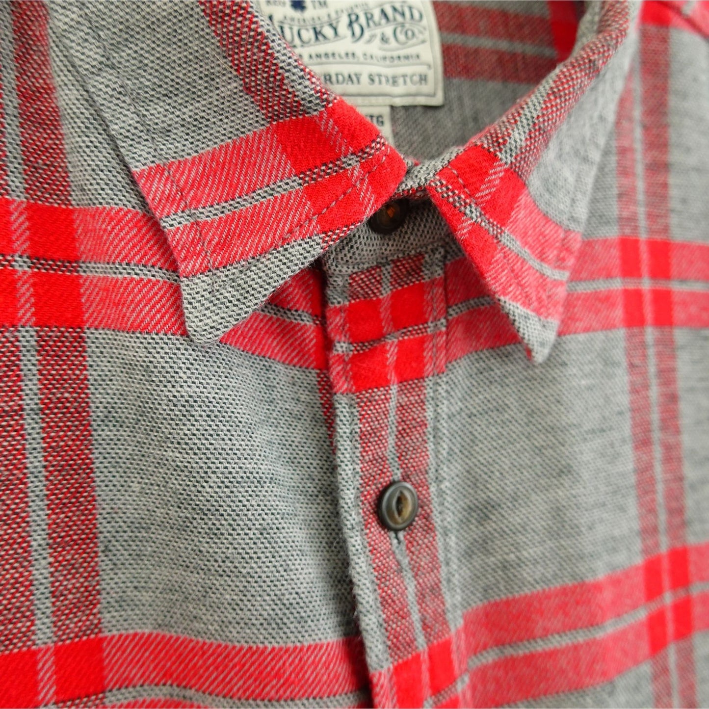 Lucky Brand Gray Red Plaid Long Sleeve Flannel Shirt - Size XL
