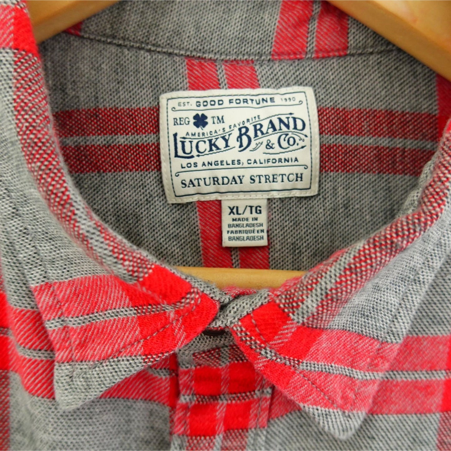 Lucky Brand Gray Red Plaid Long Sleeve Flannel Shirt - Size XL