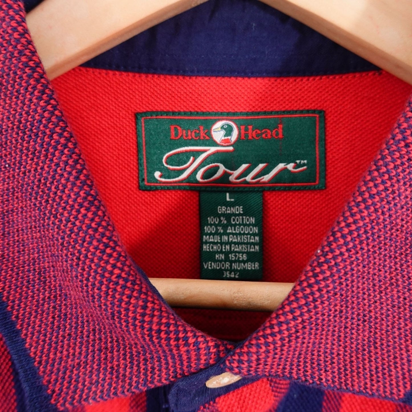 Vintage 90s Duck Head Tour Polo Shirt Red Navy Stripe - Size L-XL