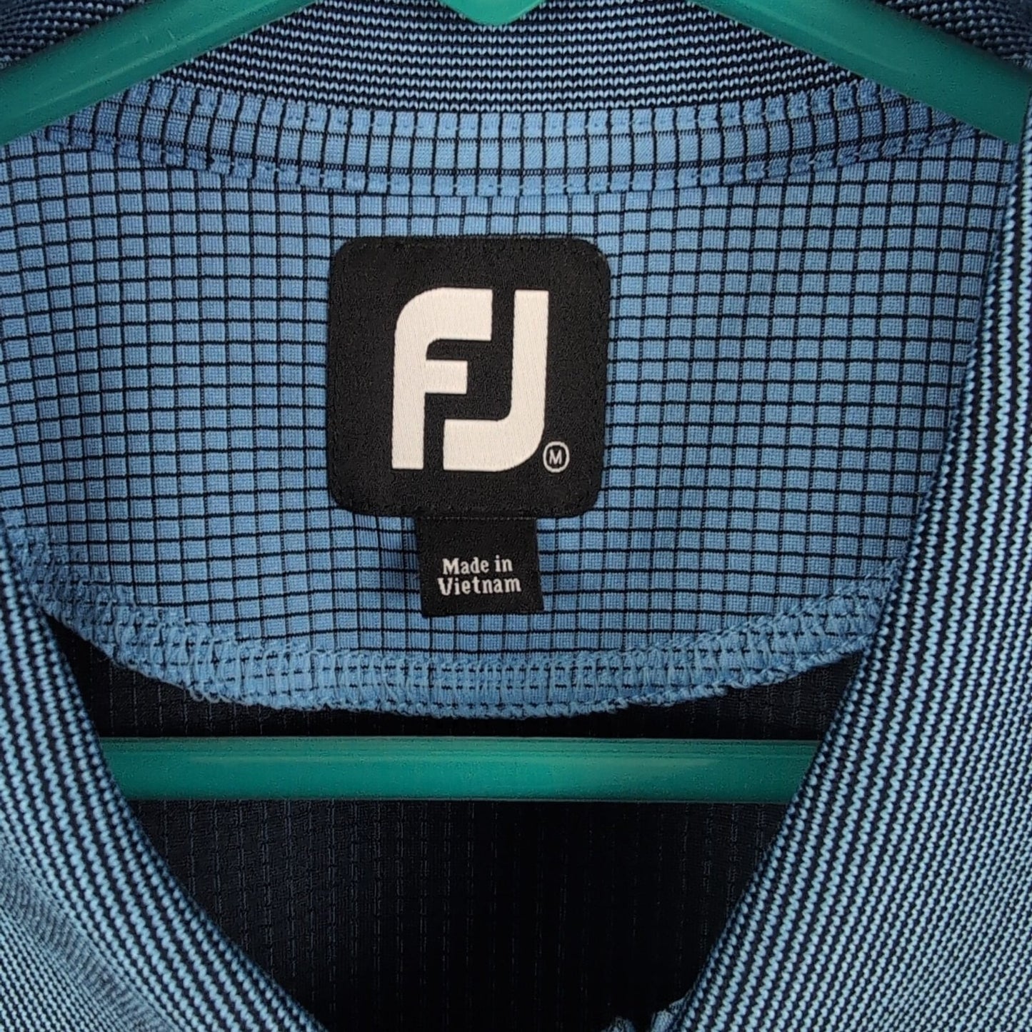 FootJoy Golf Polo Shirt M Blue Grid Pattern Moisture-Wicking Performance