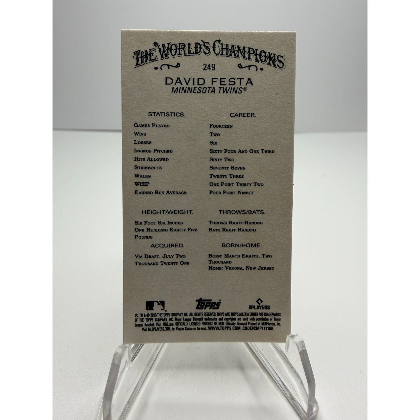2025 Topps Allen & Ginter - David Festa Mini Gold Border (RC) #249