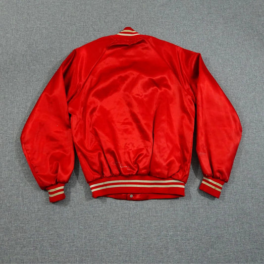 Vintage 80s TGI Friday's Red Satin Bomber Jacket - Size M