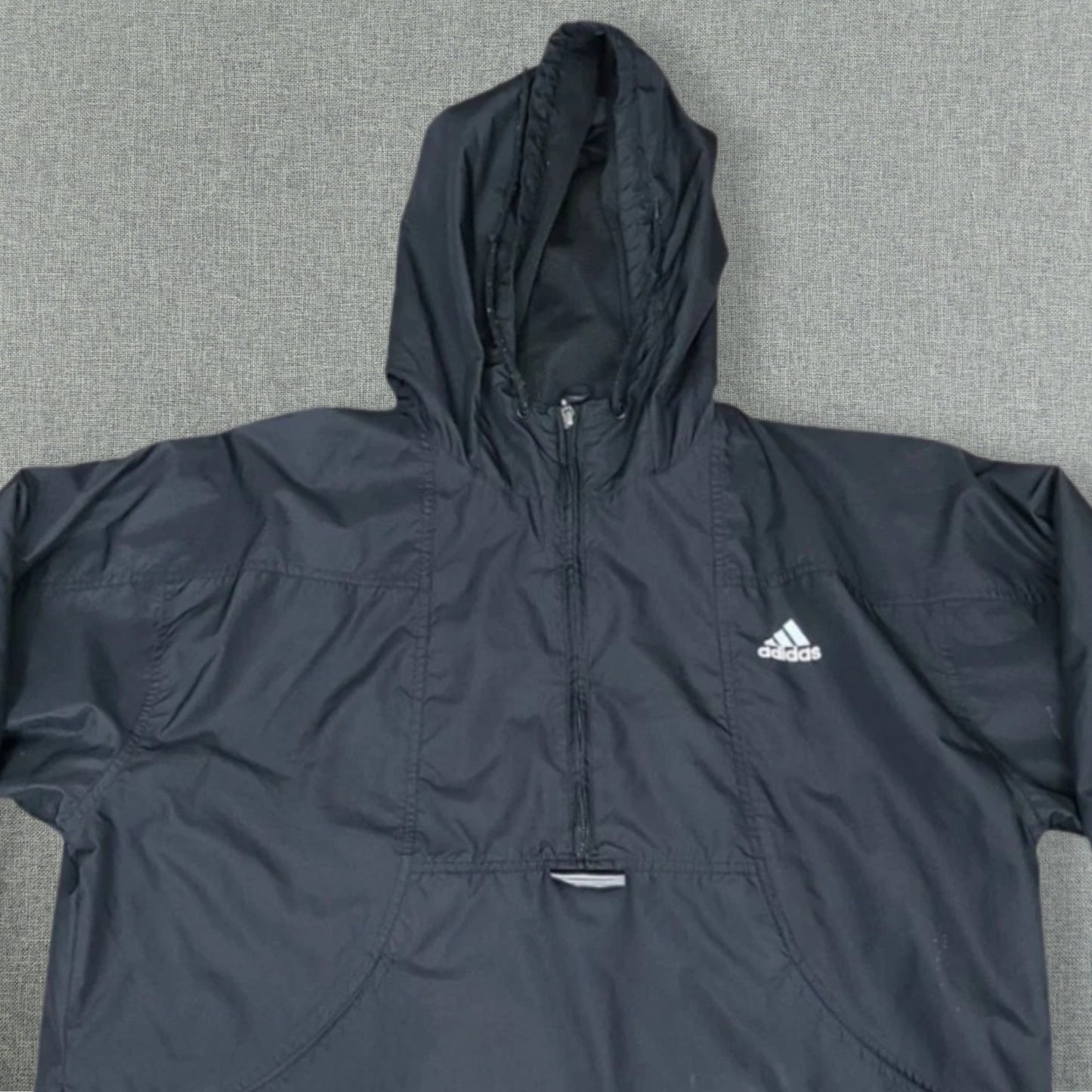 Adidas Y2K Black 3-Stripes Hooded Pullover Windbreaker Jacket - Size XL