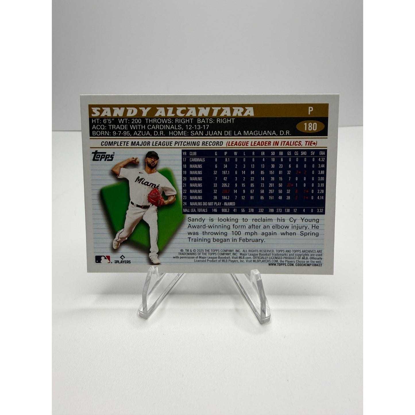 2025 Topps Archives - 1996 Topps Sandy Alcantara #180