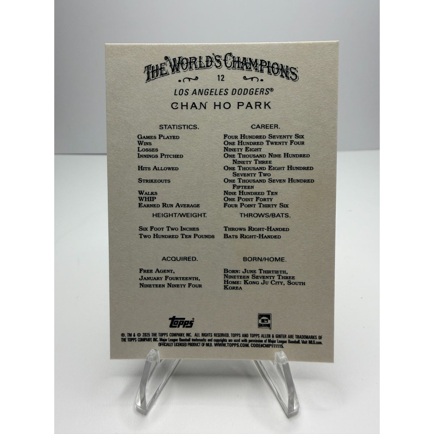 2025 Topps Allen & Ginter - Chan Ho Park #12
