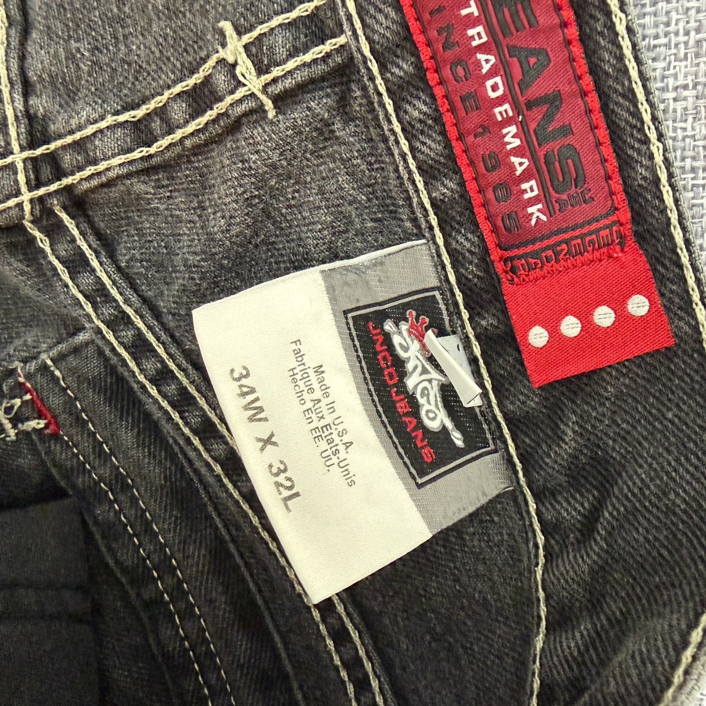 VTG JNCO Jeans Legendary Black Carpenter Pants 34x32 Mesh Front/Back Pockets