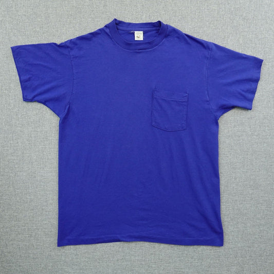 Vintage 80s Fruit of the Loom Blue Pocket Tee Single Stitch L