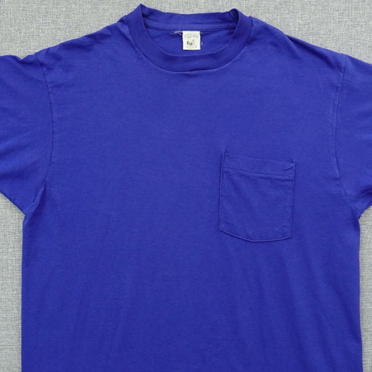 Vintage 80s Fruit of the Loom Blue Pocket Tee Single Stitch L