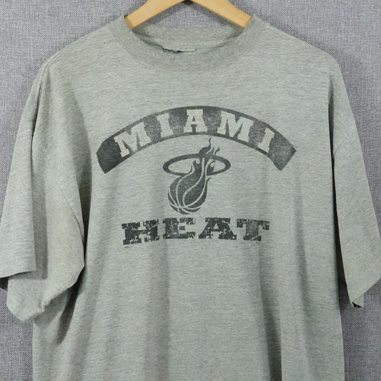 Vintage Y2K Miami Heat Gray Distressed Tee - Size L