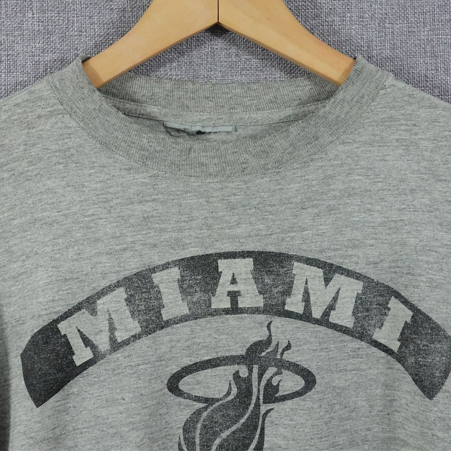 Vintage Y2K Miami Heat Gray Distressed Tee - Size L