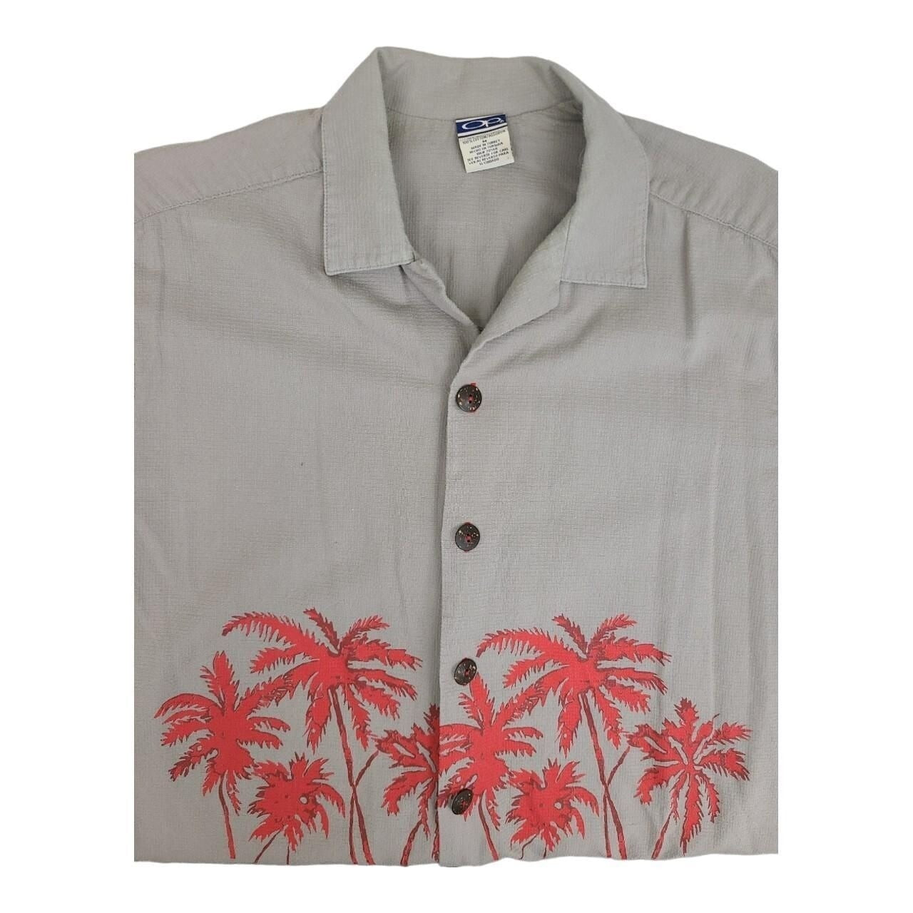 Vintage Y2K OP Ocean Pacific Palm Tree Button Shirt Size M Tropical Surfer