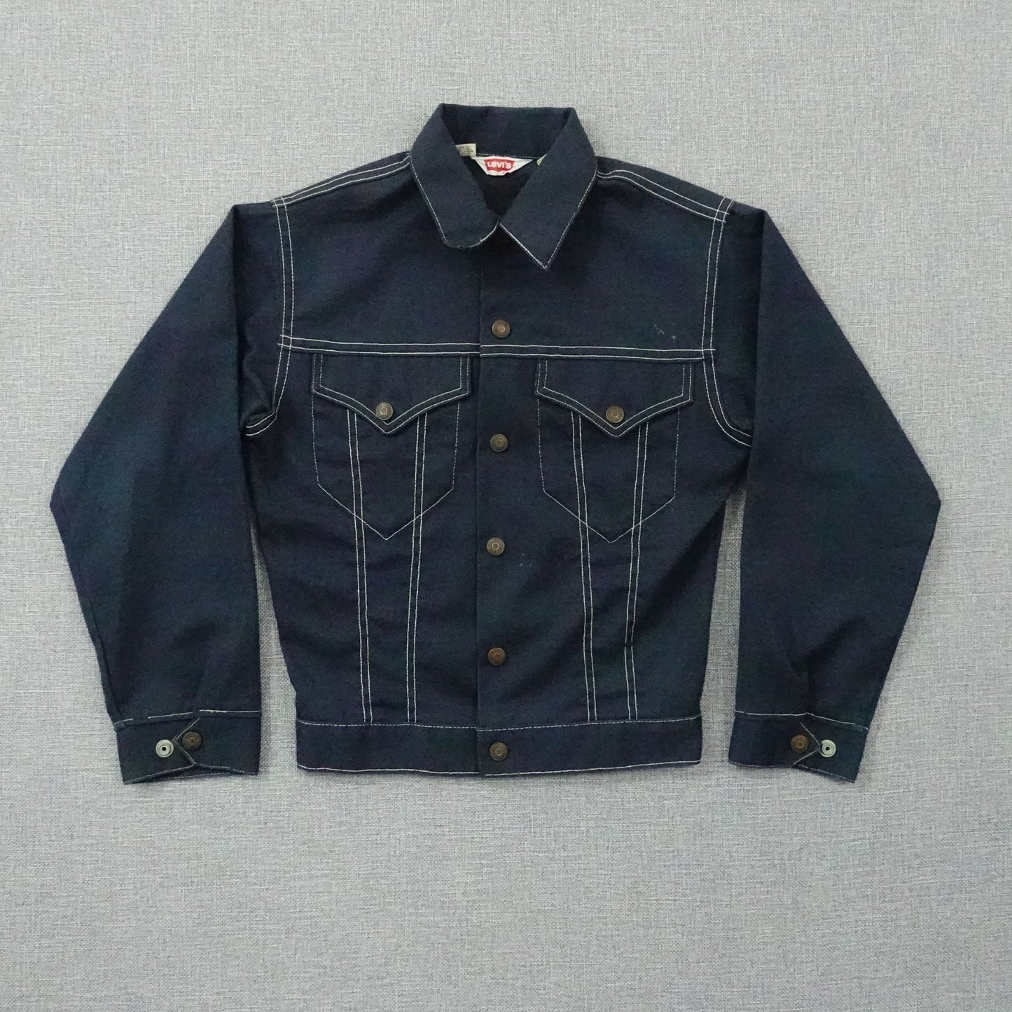 Vintage 80's Levi's Kids Denim Trucker Jacket USA Flag Patch - Youth Size 14