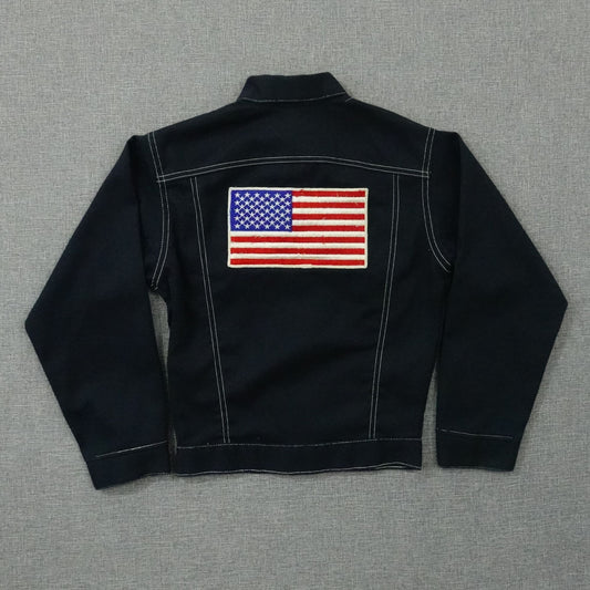 Vintage 80's Levi's Kids Denim Trucker Jacket USA Flag Patch - Youth Size 14