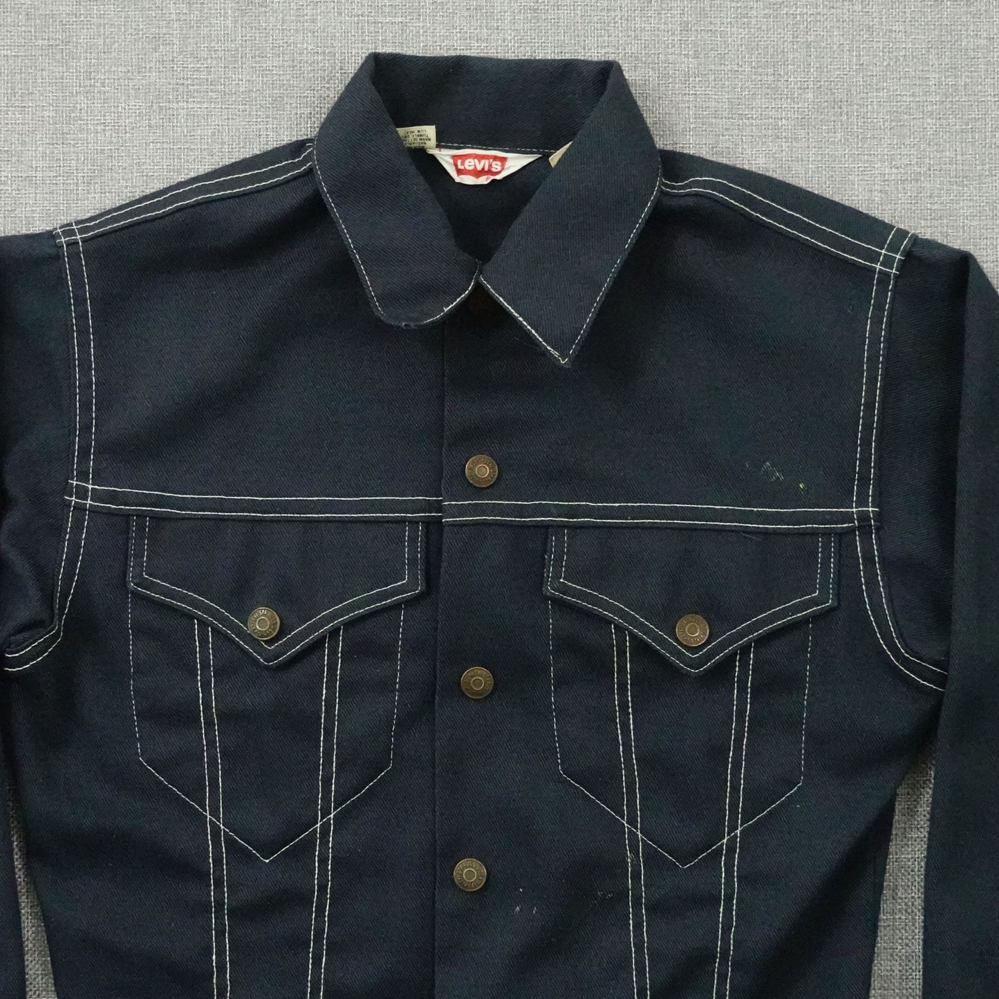 Vintage 80's Levi's Kids Denim Trucker Jacket USA Flag Patch - Youth Size 14