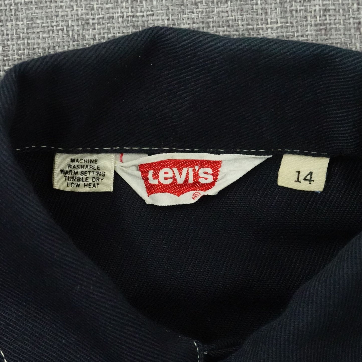 Vintage 80's Levi's Kids Denim Trucker Jacket USA Flag Patch - Youth Size 14