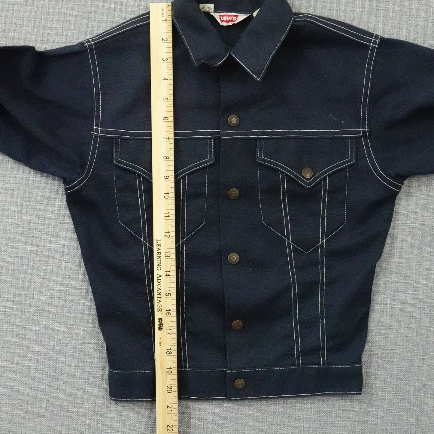 Vintage 80's Levi's Kids Denim Trucker Jacket USA Flag Patch - Youth Size 14