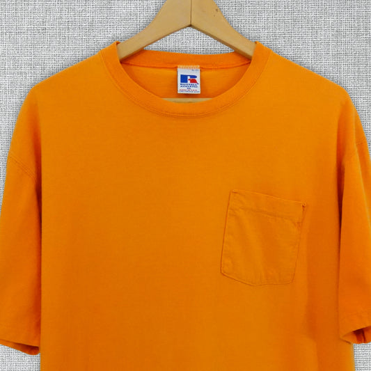 Vintage 90's Russell Athletic Single Stitch Orange Pocket Tee - Size Large