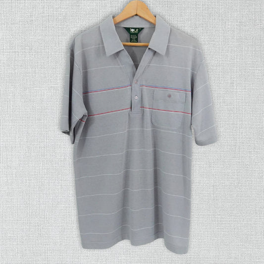 Vintage 80's Tour Collection Gray Striped Golf Shirt - Size Large
