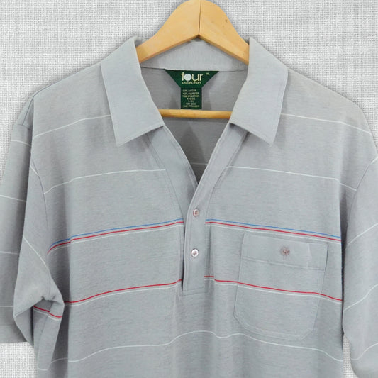 Vintage 80's Tour Collection Gray Striped Golf Shirt - Size Large