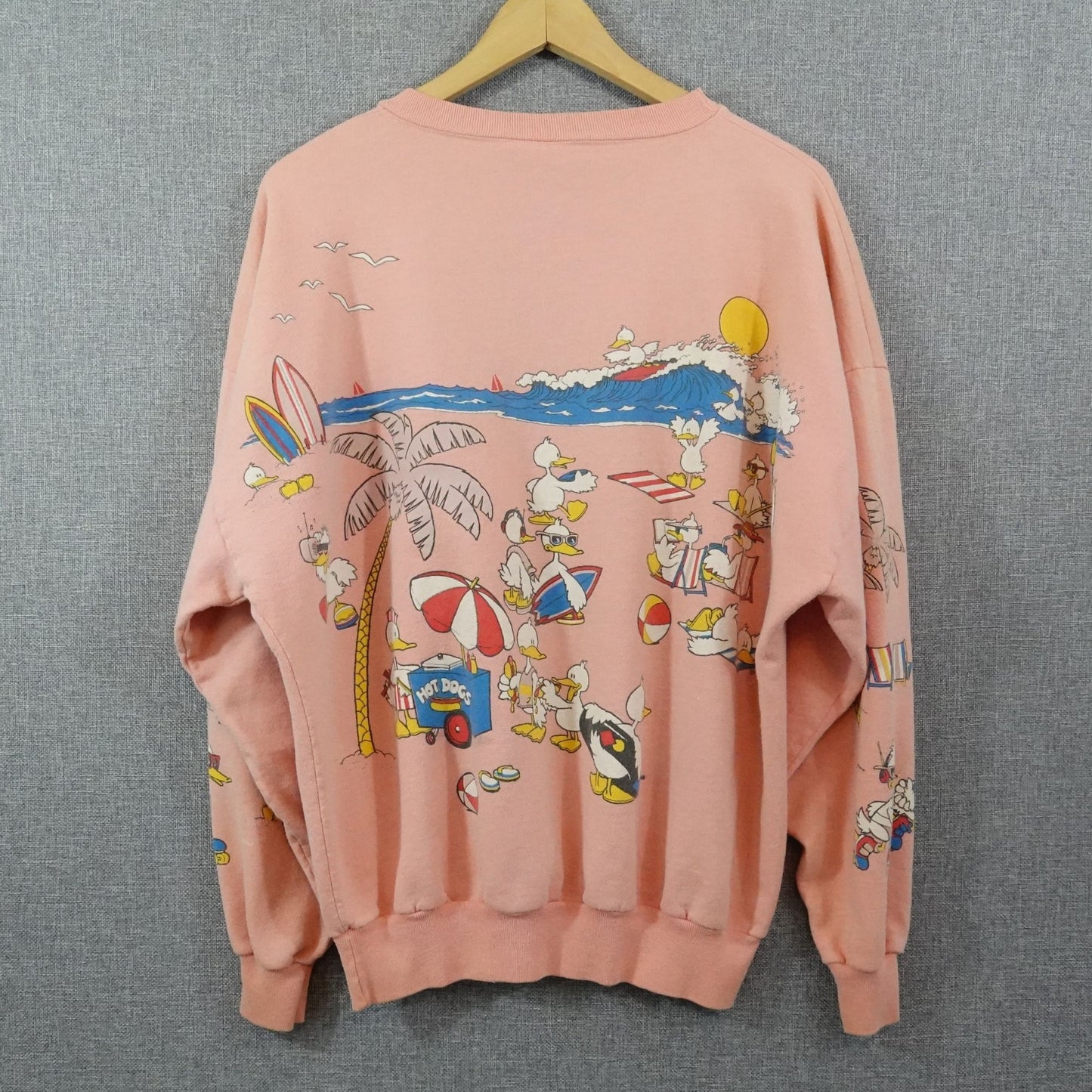 Vintage 1987 Lifestyles Duck Beach Scene Sweatshirt Pink Crewneck - Size L