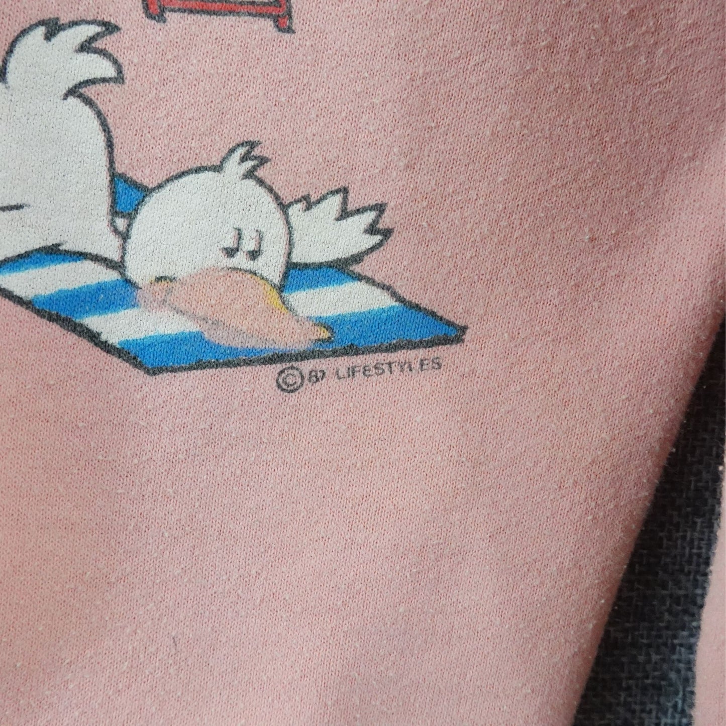 Vintage 1987 Lifestyles Duck Beach Scene Sweatshirt Pink Crewneck - Size L