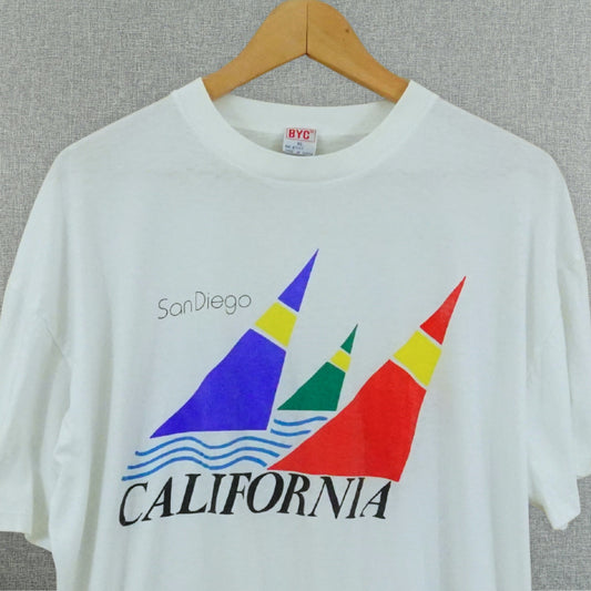 Vintage 80s San Diego California Sailboat Tourist T-Shirt Single Stitch - Size XL
